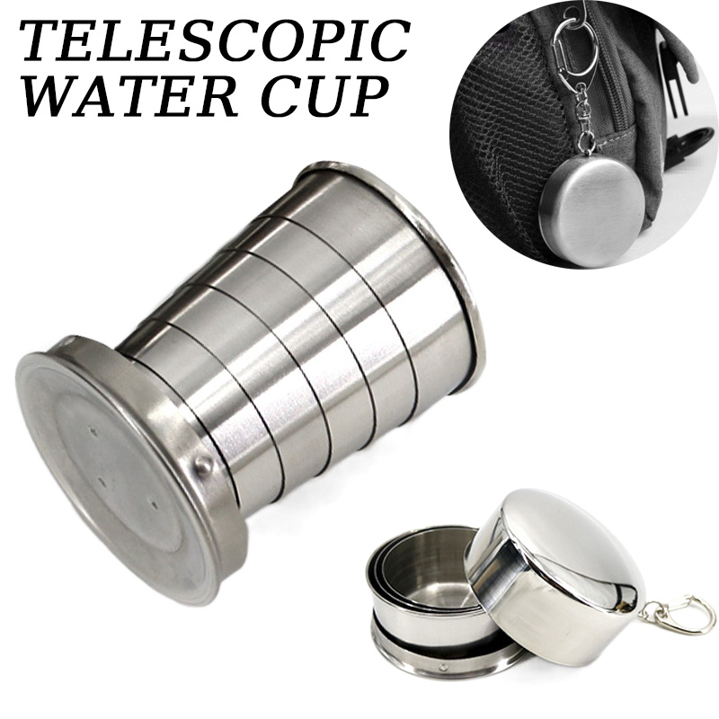 Outdoor Camping Utensils - Portable Stainless Steel Folding Cup Telescopic