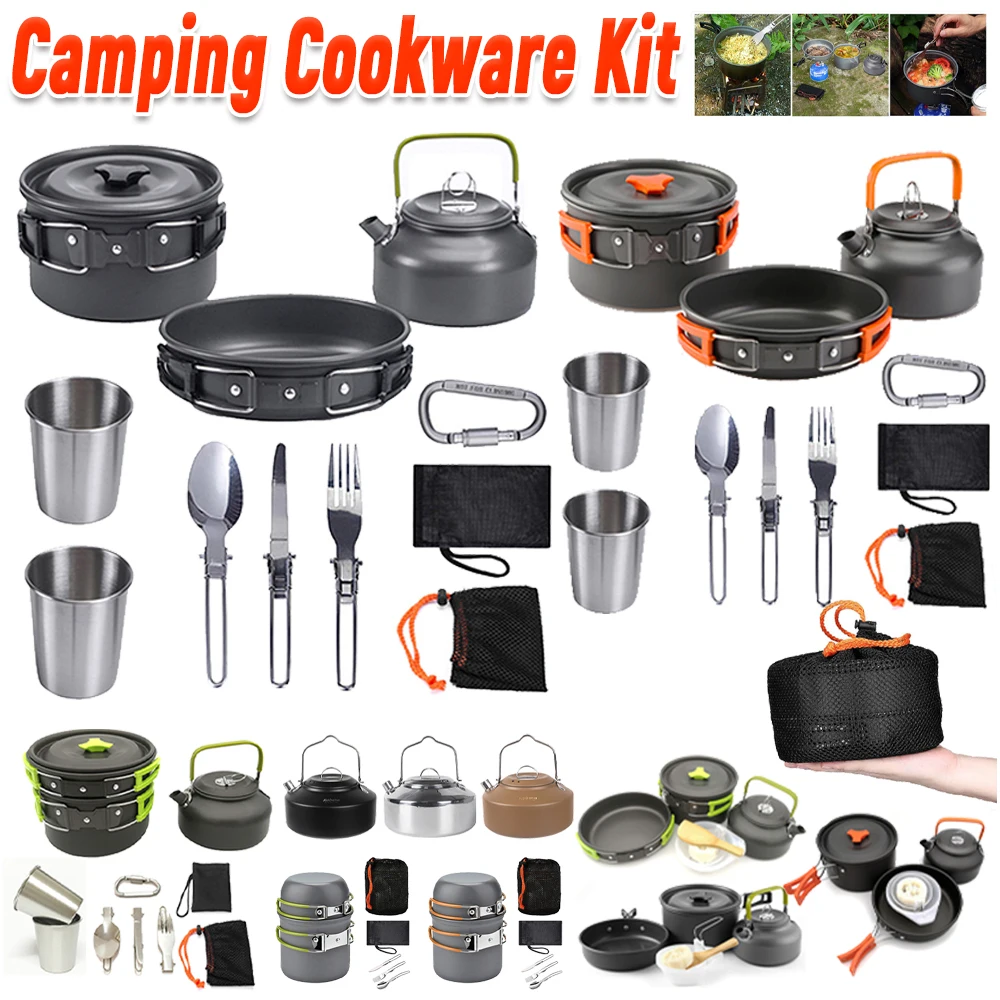 Outdoor Camping Utensils - Camping Cookware Kit Kettle Pot Pan